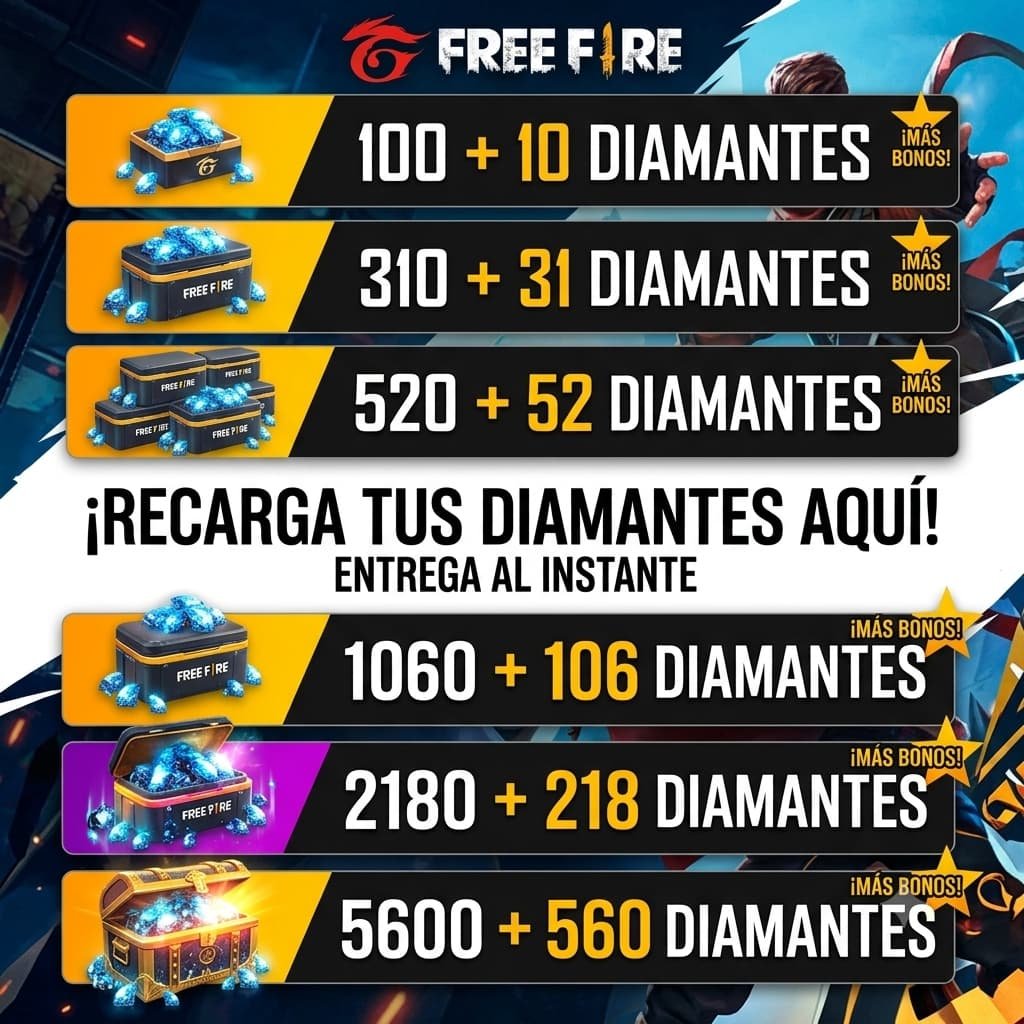 PRECIO DE RECARGA DIAMANTES RECARGA FREE FIRE